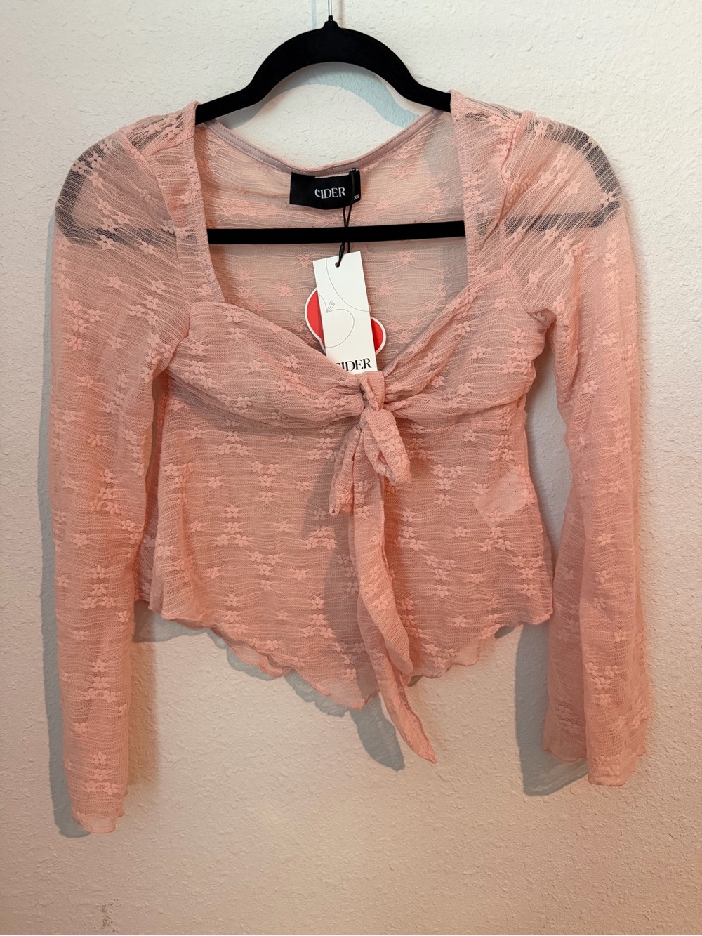 Cider Peach Lace Tie-Front Long Sleeve Top
